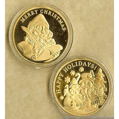 BEAUTIFUL EXCEPTIONAL 24 CARAT GOLD LAYERED MERRY CHRISTMAS COIN! ONLY ONE!! IN CAPSULE!